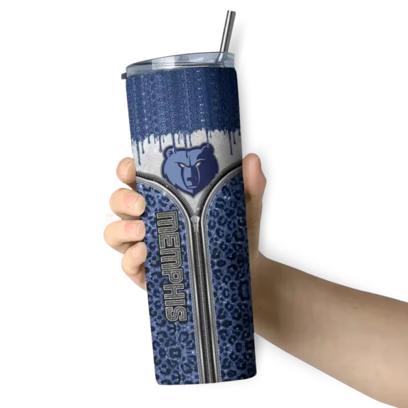 custom memphis grizzlies sparkle drip blue skinny tumbler premium grade.webp