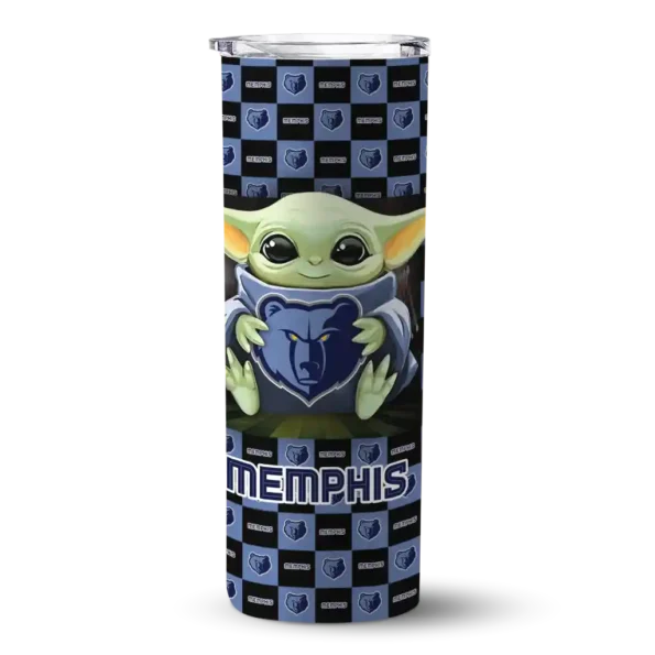 custom memphis grizzlies yoda cozy blue black skinny tumbler best selling 1.webp