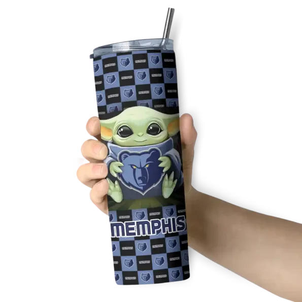 custom memphis grizzlies yoda cozy blue black skinny tumbler premium grade.webp