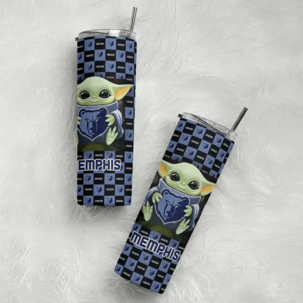 custom memphis grizzlies yoda cozy blue black skinny tumbler top rated.webp