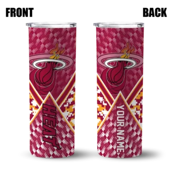 custom miami heat monogram burst red white skinny tumbler fashion forward.webp