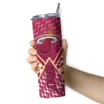 custom miami heat monogram burst red white skinny tumbler best selling 1.webp