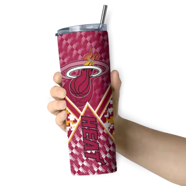 custom miami heat monogram burst red white skinny tumbler premium grade.webp
