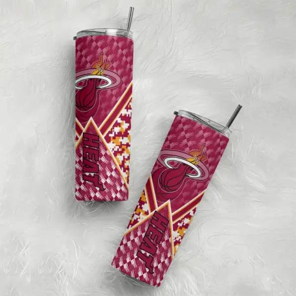 custom miami heat monogram burst red white skinny tumbler top rated.webp