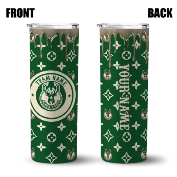 custom milwaukee bucks camo streak green skinny tumbler fashion forward.webp