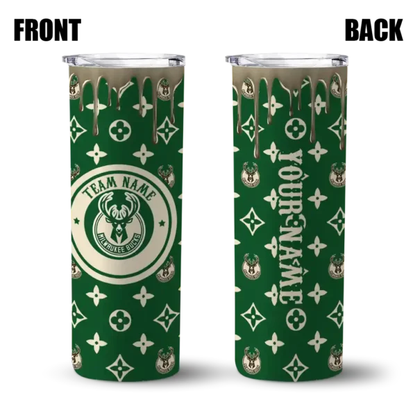 custom milwaukee bucks camo streak green skinny tumbler fashion forward.webp