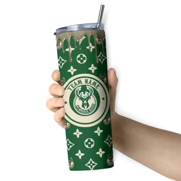 custom milwaukee bucks camo streak green skinny tumbler premium grade.webp