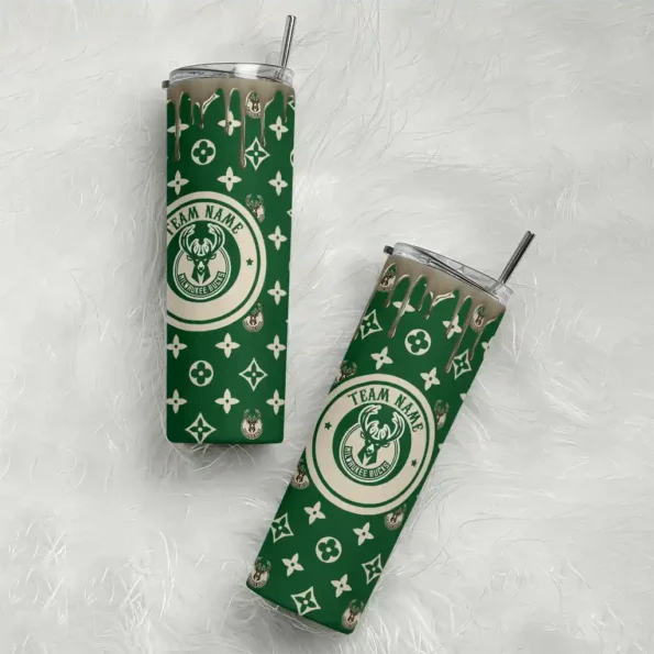 custom milwaukee bucks camo streak green skinny tumbler top rated.webp