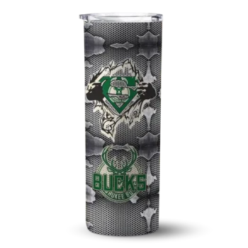 custom milwaukee bucks chevron v green gray skinny tumbler best selling 1.webp