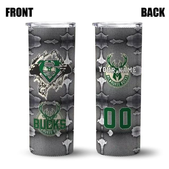 custom milwaukee bucks chevron v green gray skinny tumbler fashion forward.webp