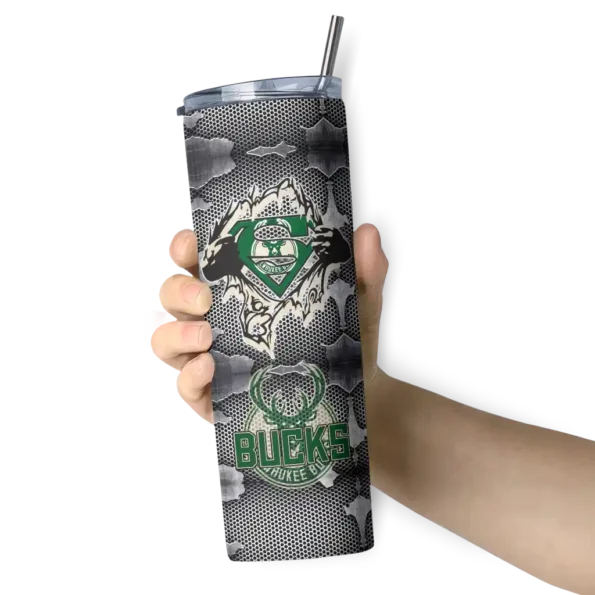 custom milwaukee bucks chevron v green gray skinny tumbler premium grade.webp