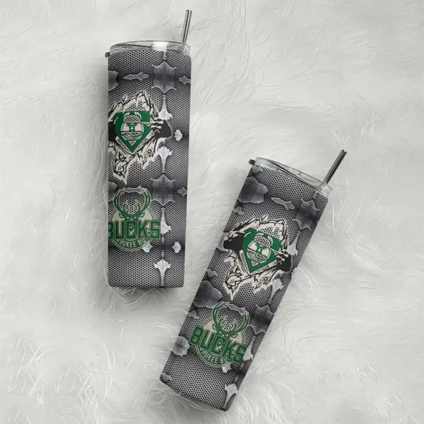 custom milwaukee bucks chevron v green gray skinny tumbler top rated.webp