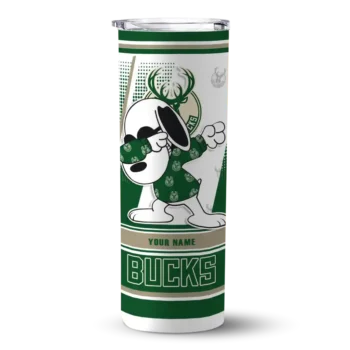 custom milwaukee bucks snoopy dog green white skinny tumbler best selling 1.webp