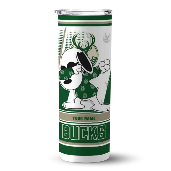 custom milwaukee bucks snoopy dog green white skinny tumbler best selling 1.webp