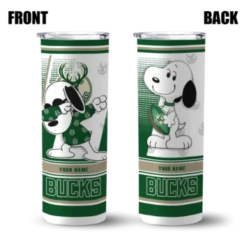 custom milwaukee bucks snoopy dog green white skinny tumbler fashion forward.webp