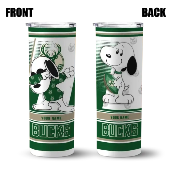 custom milwaukee bucks snoopy dog green white skinny tumbler fashion forward.webp