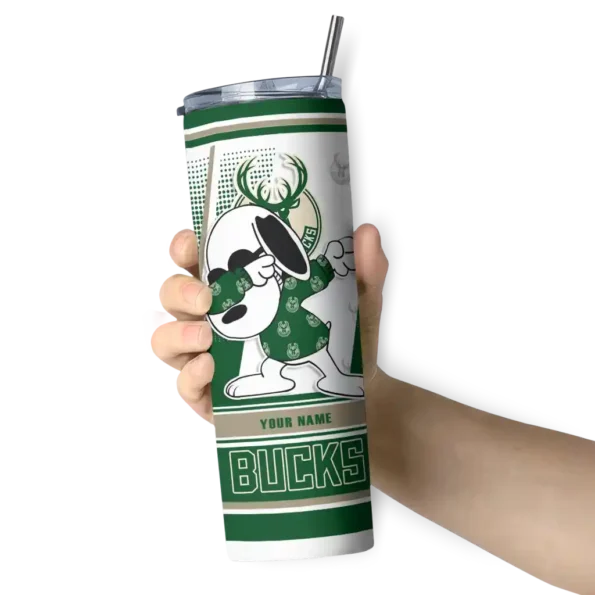 custom milwaukee bucks snoopy dog green white skinny tumbler premium grade.webp