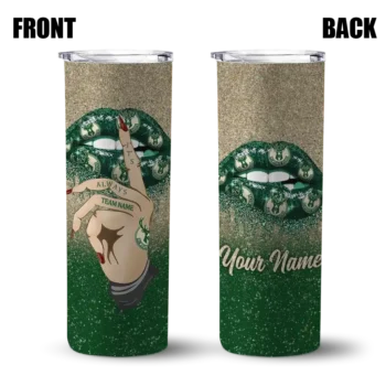 custom milwaukee bucks sparkle lips green skinny tumbler fashion forward.webp