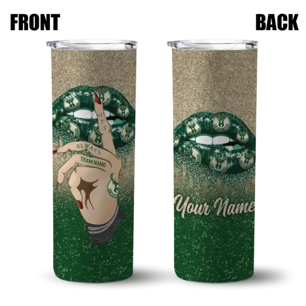 custom milwaukee bucks sparkle lips green skinny tumbler fashion forward.webp