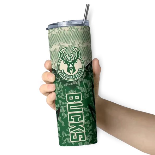 custom milwaukee bucks spiral burst print green skinny tumbler premium grade.webp