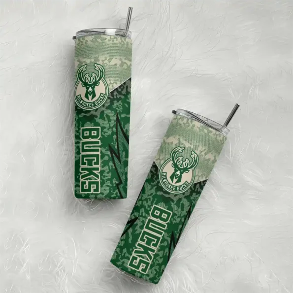 custom milwaukee bucks spiral burst print green skinny tumbler top rated.webp