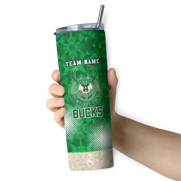 custom milwaukee bucks starburst tiles green skinny tumbler premium grade.webp