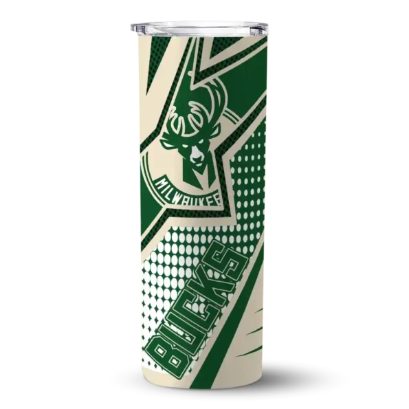 custom milwaukee bucks web stripes green white skinny tumbler best selling 1.webp