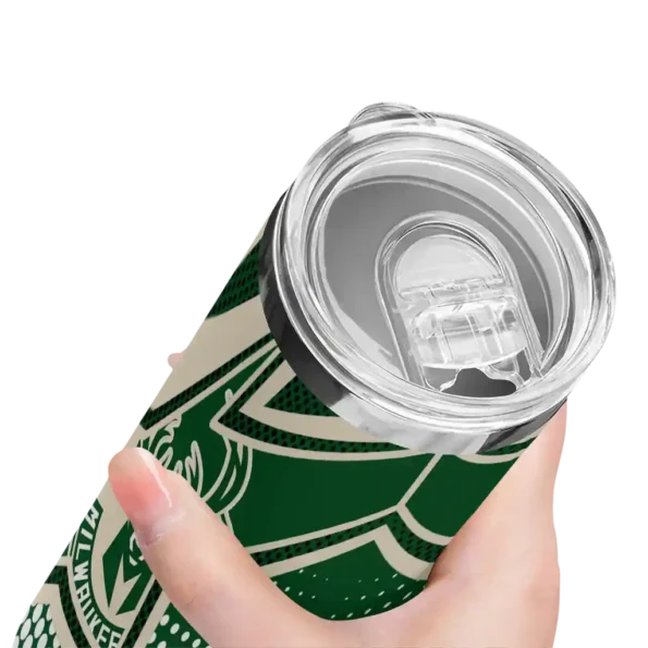 custom milwaukee bucks web stripes green white skinny tumbler high quality.webp