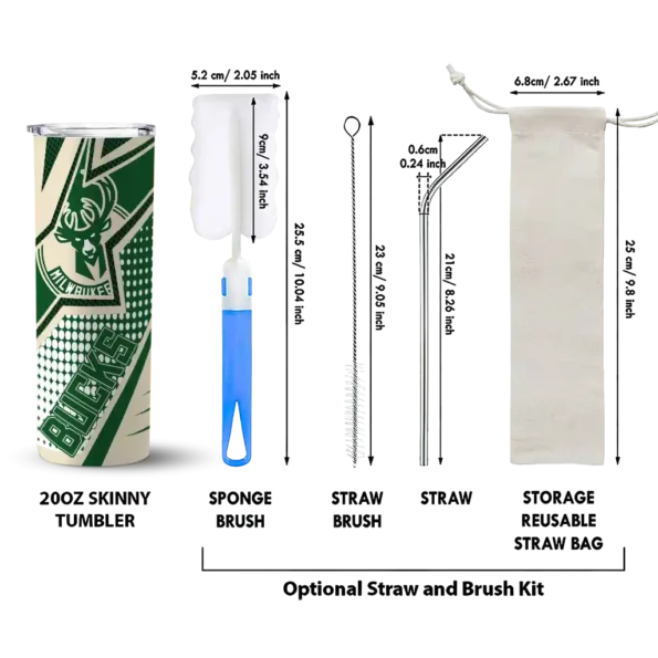 custom milwaukee bucks web stripes green white skinny tumbler new arrival.webp