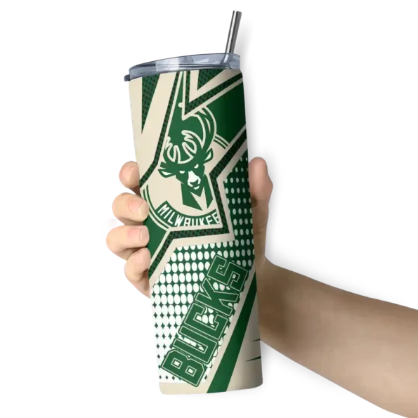 custom milwaukee bucks web stripes green white skinny tumbler premium grade.webp