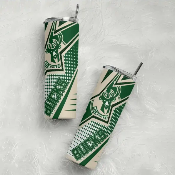 custom milwaukee bucks web stripes green white skinny tumbler top rated.webp