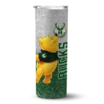 custom milwaukee bucks winnie the pooh green gray skinny tumbler best selling 1.webp