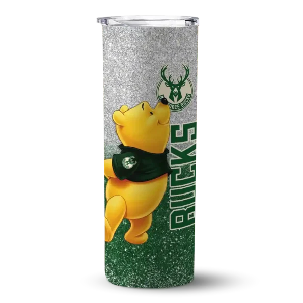 custom milwaukee bucks winnie the pooh green gray skinny tumbler best selling 1.webp