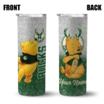 custom milwaukee bucks winnie the pooh green gray skinny tumbler best selling 1.webp