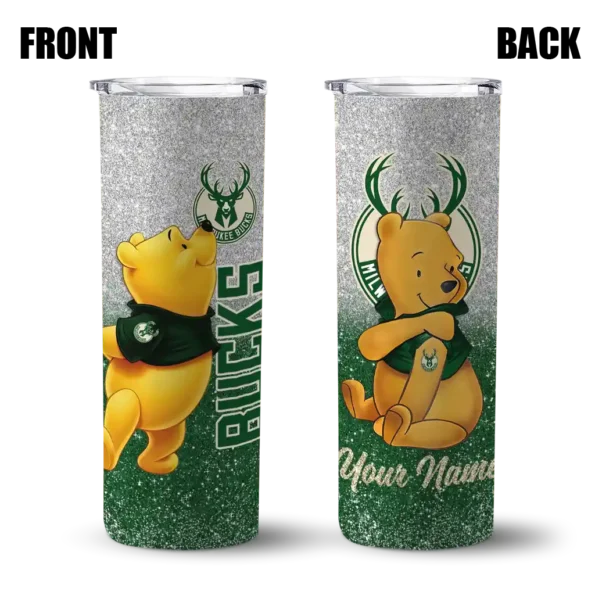 custom milwaukee bucks winnie the pooh green gray skinny tumbler fashion forward.webp