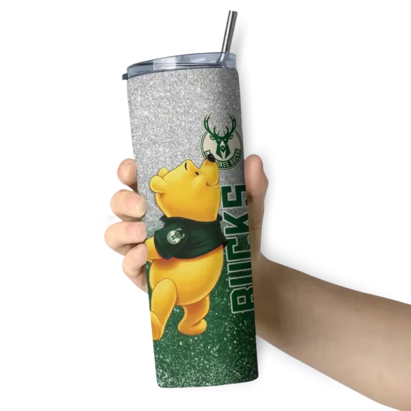 custom milwaukee bucks winnie the pooh green gray skinny tumbler premium grade.webp