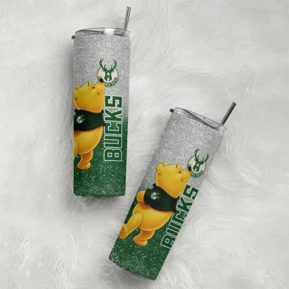 custom milwaukee bucks winnie the pooh green gray skinny tumbler top rated.webp
