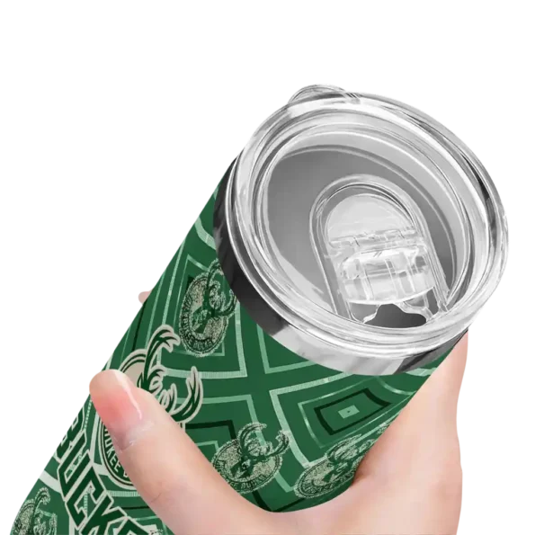 custom milwaukee bucks zipper leopard green skinny tumbler high quality.webp