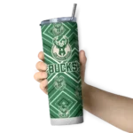 custom milwaukee bucks zipper leopard green skinny tumbler best selling 1.webp