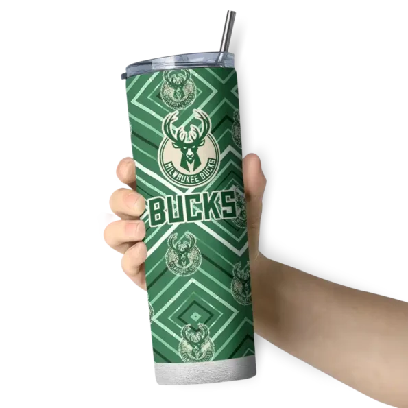 custom milwaukee bucks zipper leopard green skinny tumbler premium grade.webp