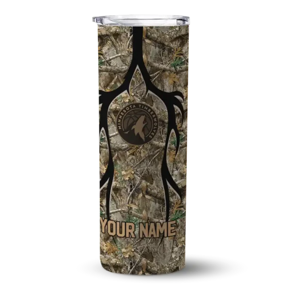 custom minnesota timberwolves antler flow camo skinny tumbler best selling.webp