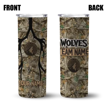 custom minnesota timberwolves antler flow camo skinny tumbler fashion forward.webp
