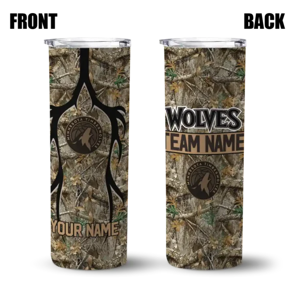 custom minnesota timberwolves antler flow camo skinny tumbler fashion forward.webp
