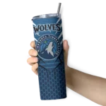 custom minnesota timberwolves chevron stripes midnight blue skinny tumbler best selling 1.webp