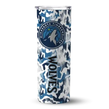 custom minnesota timberwolves claw marks midnight blue white skinny tumbler best selling.webp