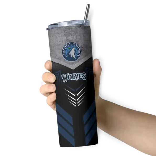 custom minnesota timberwolves hexagon honeycomb midnight blue black skinny tumbler premium grade.webp