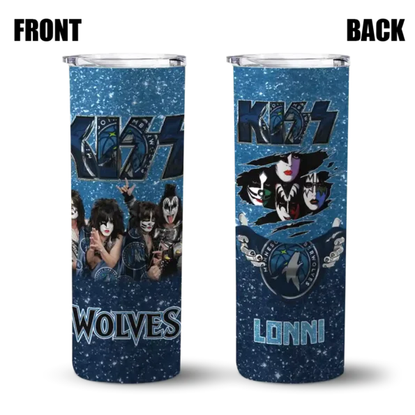 custom minnesota timberwolves kiss band blue skinny tumbler fashion forward.webp