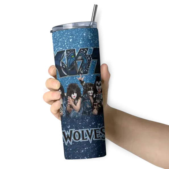 custom minnesota timberwolves kiss band blue skinny tumbler premium grade.webp