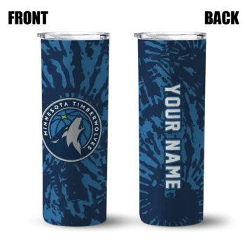 custom minnesota timberwolves metallic grid midnight blue skinny tumbler fashion forward.webp