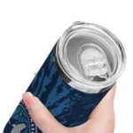 custom minnesota timberwolves metallic grid midnight blue skinny tumbler best selling 1.webp